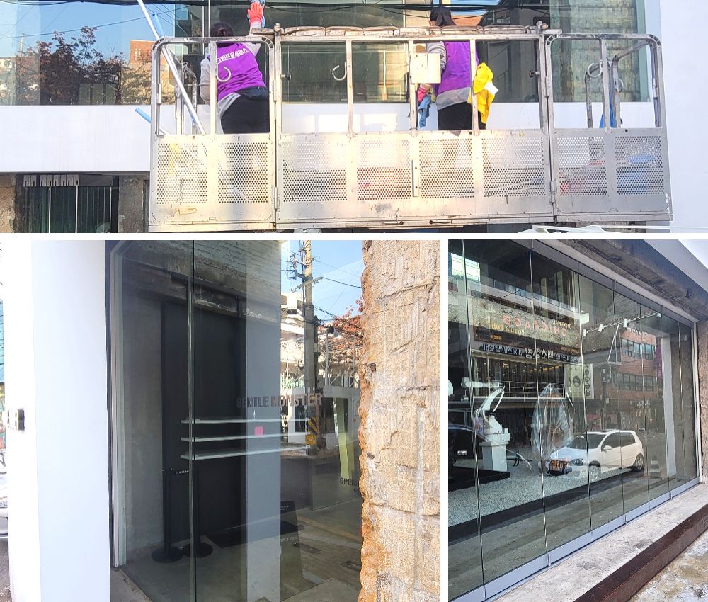 위례 유리청소업체와 핸드폰 매장의 반짝이는 협업 이야기 관한 작업사진입니다.