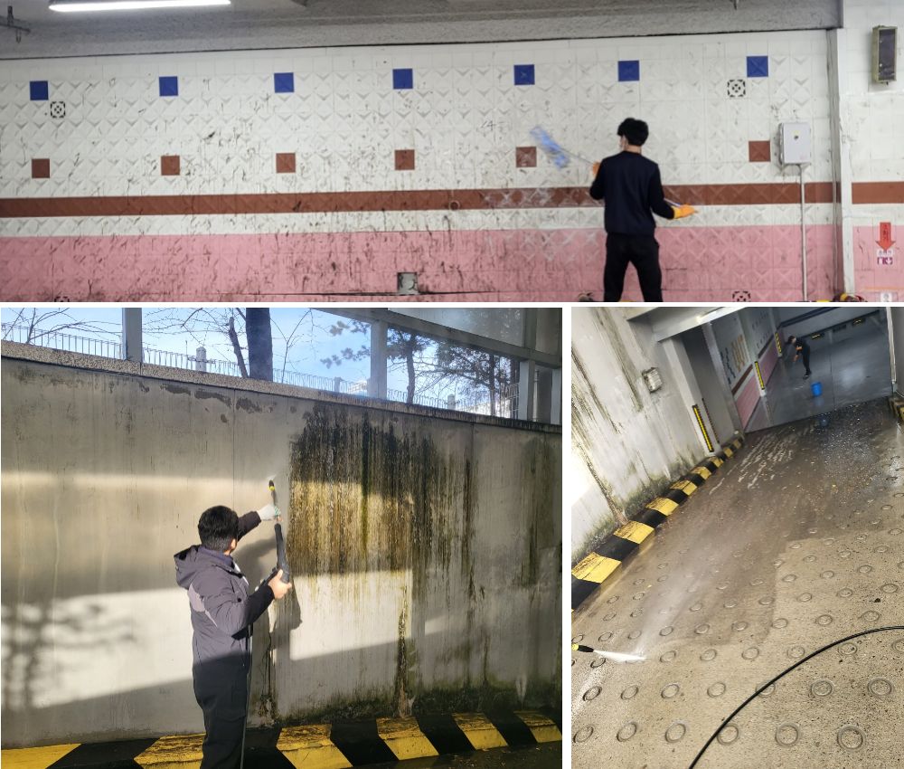 인천 주차장 청소 - 태평동 주민을 위한 깨끗한 주차 환경 관한 작업사진입니다.