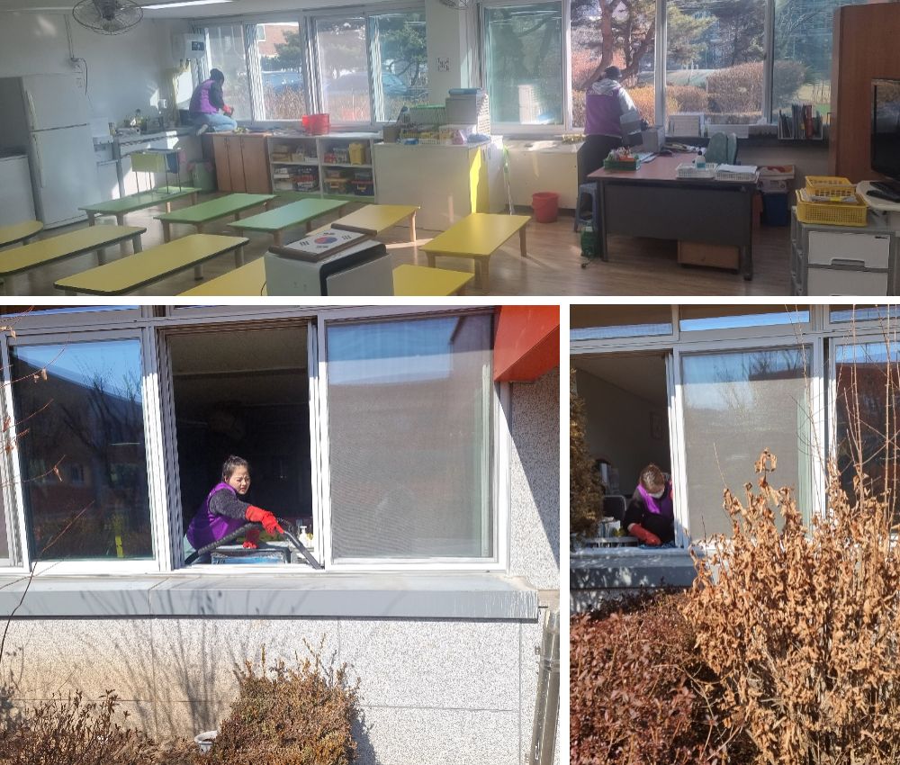 송도 학교 창문 창틀 청소로 겨울 방학에도 할 수 있습니다. 관한 작업사진입니다.
